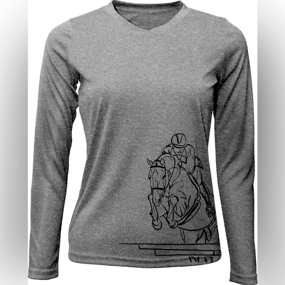 Hunter Jumper equestrian horse V-Neck Long Sleeve UPF 50 Sunshirt
